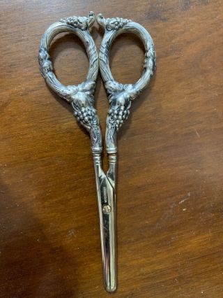 Vintage Victorian Ornate Sterling Silver Grape Shears Scissors