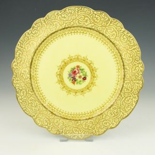Antique George Jones & Sons Porcelain - Flower Painted Yellow Glazed Plate