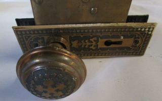 A Complete Set Of Antique Brass Victorian Door Knob Combinations W/ Lock 128