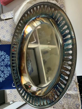Large Vintage Ornate Silver Plated Oval Tray With Gallery - Cavalier