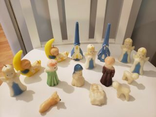 Vintage - 15 Gurley Christmas Candles - Nativty - Church - Angels On Moon - Rare Set