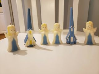 VINTAGE - 15 GURLEY CHRISTMAS CANDLES - NATIVTY - CHURCH - ANGELS ON MOON - RARE SET 2