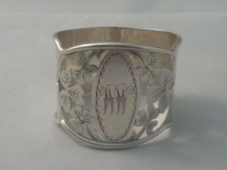 Antique English Sterling Silver Napkin With Pierced Clover Decoration Birm 1909