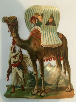 Antique Victorian Scraps Embossed Die Cut,  Camel Ride,  Arab,  Children 1850 