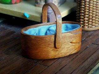 Dollhouse Miniature Artisan Shaker Wood Sewing Basket Finger Box Signed 1:12