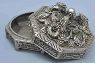 Chinese Collectable Handwork Old Miao Silver Carve Ancient Dragon Exorcism Box