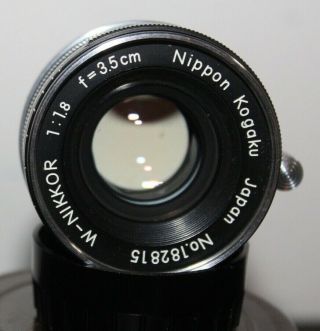 Very Rare Leica Screw Mount W - Nikkor 1:1.  8 F=3.  5cm Nkj Camera Lens Caps Case