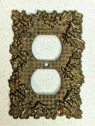 Vintage Antique Ornate Rose Floral Brass Metal Dual Outlet Cover Switch Plate