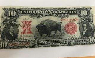 Rare 1901 Buffalo Bison $10 Lewis & Clark U S Bank Note Bill Red Seal Xf Crisp