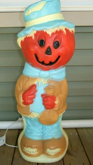 Rare Vintage 33 " Scarecrow W/jack - O - Lantern Head Halloween Plastic Blow Mold