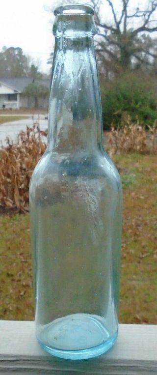 Antique 9 1/2 " Aqua Beer Bottle Embossed Ab S4