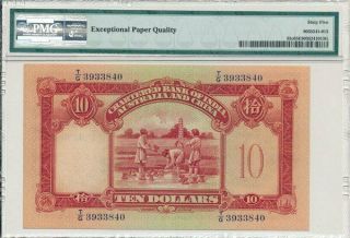Chtd.  Bank of India,  Aust.  &China Hong Kong $10 1956 Rare PMG 65EPQ 2