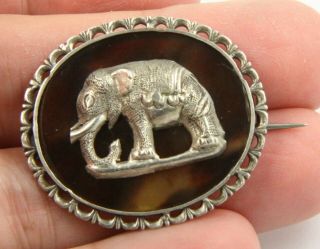 Antique Victorian Edwardian C 1910 Silver Elephant Brooch Pin