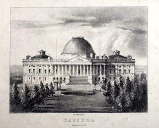 Extremely Rare Plumbeotype Print Of U.  S.  Capitol From Daguerreotype 1846
