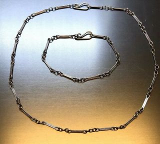 Antique Art Deco Link Sterling Silver 15” Necklace & 7” Bracelet Matching Set