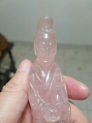Chinese Rose Quartz Kwan - Yin Statue With Stand.