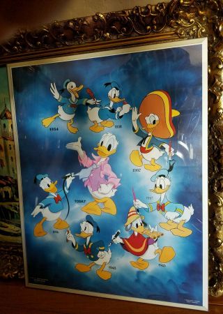 Rare Vintage Donald Duck Generations Then & Now 1986 Collectors Poster Framed