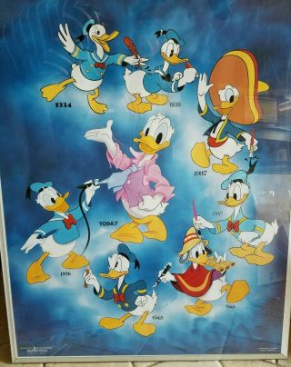 RARE Vintage Donald Duck Generations Then & Now 1986 Collectors Poster Framed 2