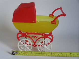 Vintage Russian Baby Stroller Carriage Yellow & Red Plastic Vinyl 5 " Rare Toy