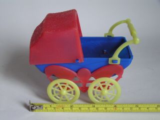Vintage Russian Baby Stroller Carriage Blue & Red Plastic Vinyl 5 " Rare Toy