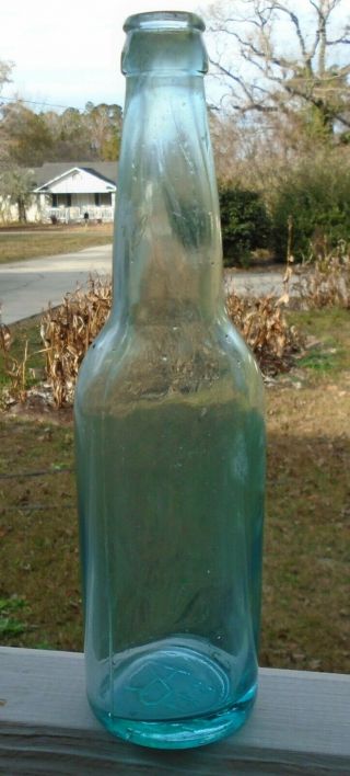Antique 9 1/2 " Aqua Beer Bottle Embossed Ab S11 - No Chips Or Cracks - Bubbles