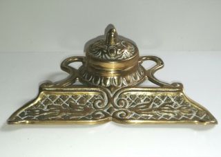 Stunning Antique Art Nouveau Brass Inkwell -