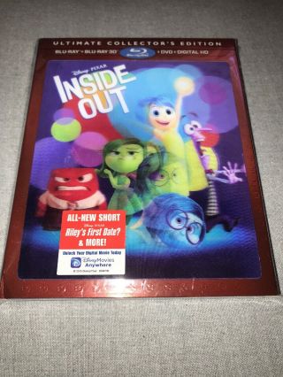 Inside Out (blu - Ray/dvd,  2015,  3d) Includes Rare Flawless Lenticular Slipcover