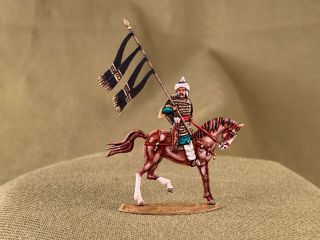 Rare 30mm Flat Zinnfiguren Warrior On Horseback W/ Pennant Pro - Painted