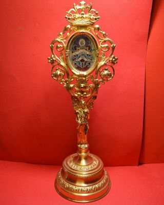 Rare Metal Shrine Relicario Relic Reliquary.  Capillis B.  M.  V. ,  True Cross D.  N.  J.  C.