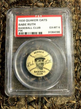 1938 Quaker Oats - Babe Ruth Pin - Psa 6 - Pin - Very Rare Later Version