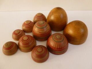 Antique Treen Five Stacking Wood Wooden Hand Painted Hand Turned Eggs