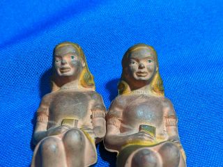 Rare Pair Early Antique - VTG Gerber Plastic Seated Dolls Mini Dollhouse Girls 2 2