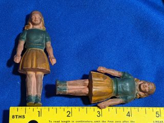 Rare Pair Early Antique - Vtg Gerber Plastic Standing Dolls Mini Dollhouse Girls 2