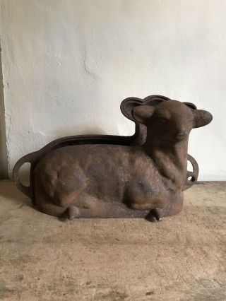 Large Old Antique 2 Piece Cast Iron Lamb Sheep Mold Grungy Surface Patina Aafa