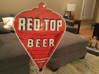 Rare Large Red Top Beer Double Sided Porcelain Sign