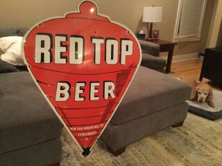 Rare Large Red Top Beer Double Sided Porcelain Sign 2