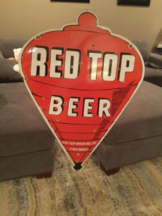 Rare Large Red Top Beer Double Sided Porcelain Sign 3