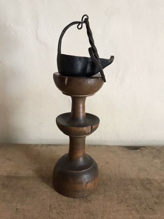 Rare Early Antique Handmade Wooden Tidy Stand Iron Betty Lamp Lighting Aafa