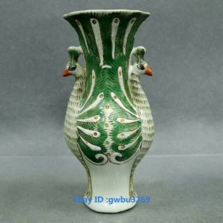 Old Chinese Three Colors Glaze Porcelain Hand - Painting Peacock Vase