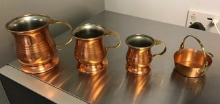 Vintage Copper Brass Small Measuring Tankards Jugs Set of 3,  MINIATURE JAM PAN 2