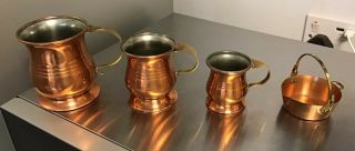 Vintage Copper Brass Small Measuring Tankards Jugs Set of 3,  MINIATURE JAM PAN 3