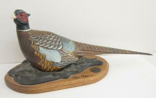 Chris Olson Signed Vintage 1996 Ltd Ed Ducks Unlimited Pheasant Wood Carving 9 "