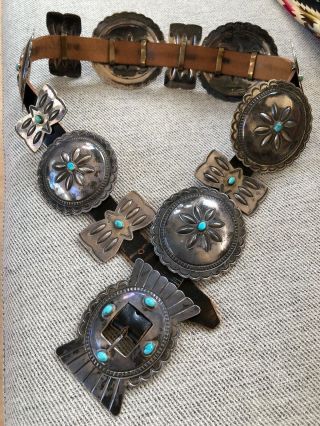 Rare Huge Old Pawn Navajo Southwestern Sterling Silver & Turquoise Concho Belt 2