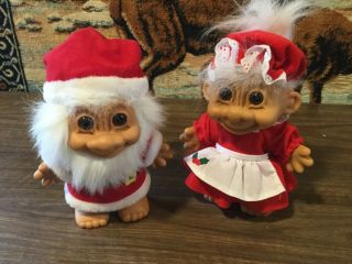 Mr.  And Mrs.  Santa Claus Troll Dolls Vintage Collectibles,  Medium Sized