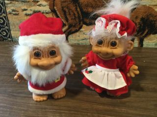 MR.  AND MRS.  SANTA CLAUS TROLL DOLLS VINTAGE COLLECTIBLES,  MEDIUM SIZED 2