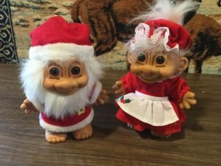 MR.  AND MRS.  SANTA CLAUS TROLL DOLLS VINTAGE COLLECTIBLES,  MEDIUM SIZED 3