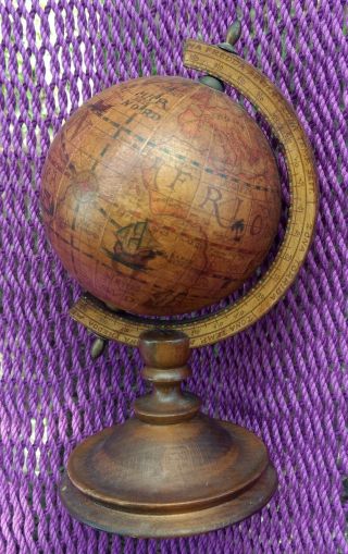 Vintage Wooden Olde World Globe Desk Top Italy 9” Tall