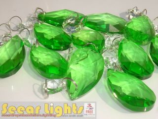 Emerald Green Chandelier Oval Cut Glass Crystals 10 Drops Prisms Droplets Beads