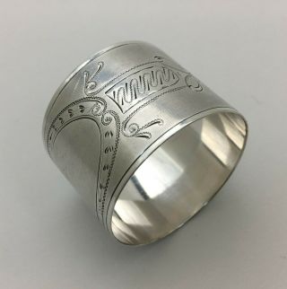 Fine Antique Bright Cut Engraved Sterling Silver Napkin Ring " No Mono " 30 Grams