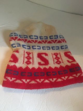 Vintage 1970s Wool Red White Blue Notch Top Ski Hat